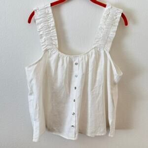 MNK Ruched Ruffle Strap Tank – White – Large